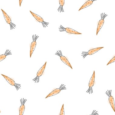Beyaz arka planda izole edilmiş turuncu havucun kusursuz suluboya çizimi. Organik gıda ikonu. Sağlıklı ve vejetaryen yemekleri.