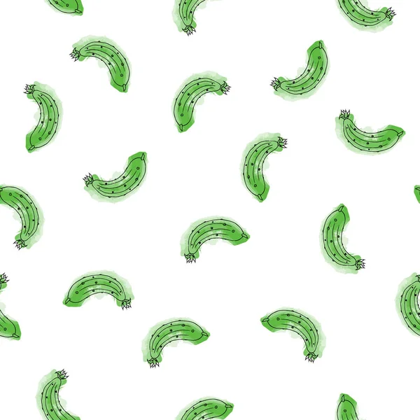 绿色黄瓜在白色背景下的无缝图案水彩画.有机食品图标。健康素食. — 图库照片