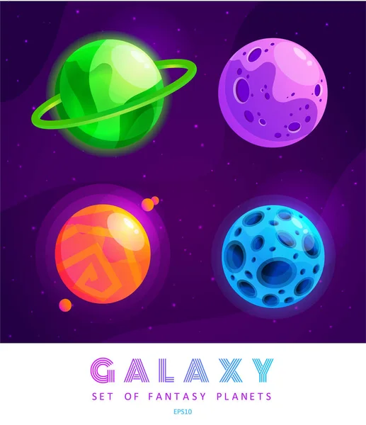 Ensemble vectoriel de planètes de dessin animé. Ensemble coloré d'objets isolés. Fond spatial. Un univers coloré. Game design. Planètes spatiales fantastiques pour ui jeu de galaxie. SPE 10 . — Image vectorielle