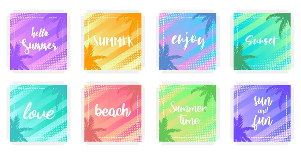 Set van zomer geometrische achtergrond met belettering. Concept voor web, postkaart, etiket. — Stockvector