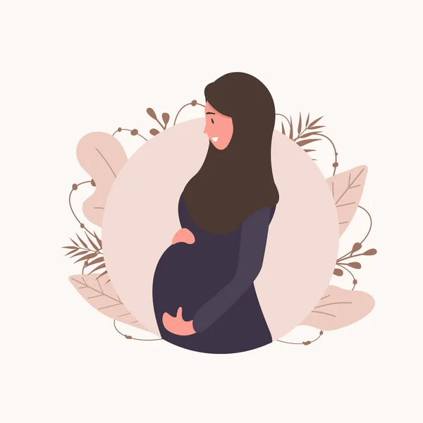 Mujer musulmana embarazada en Abaya y Hiyab. Moderna ilustración vectorial de estilo plano aislado sobre fondo suave . — Vector de stock