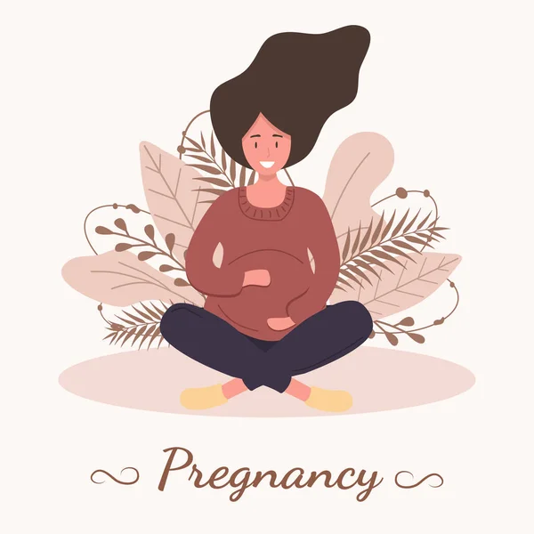 Femme enceinte en position lotus. Illustration vectorielle style plat moderne isolée sur fond doux . — Image vectorielle