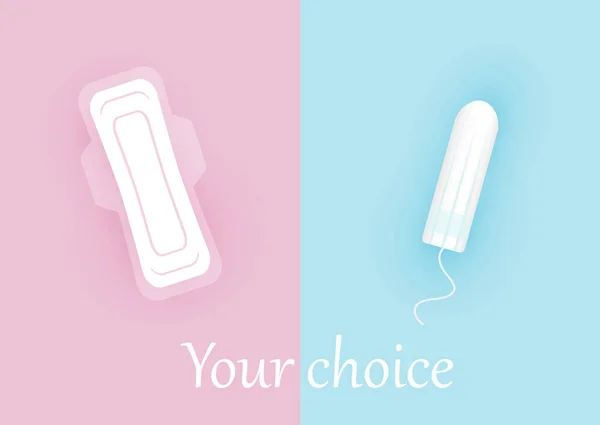 Composition hygiénique féminine. Choix entre tampons et tampons. Protection des filles dans les jours critiques. Illustration vectorielle réaliste 3D de l'hygiène féminine . — Image vectorielle