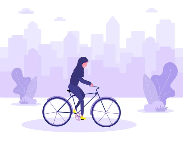 Арабка на велосипеде разъезжает по городу. Современная плоская иллюстрация . — стоковый вектор