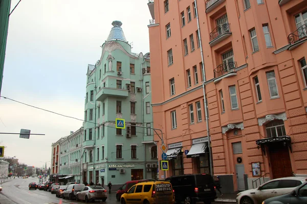 Janeiro 2018 Moscou Rússia Vista Rua Ostozhenka Com Tráfego Rua — Fotografia de Stock