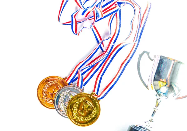 Guld Silver Brons Medalj Isolerad Vit — Stockfoto