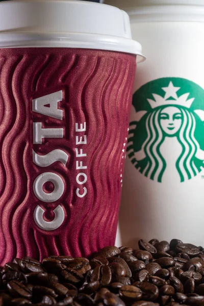 Куала Лумпур Circa 2020 Starbucks Costa Coffee Два Гиганта Кофейной — стоковое фото