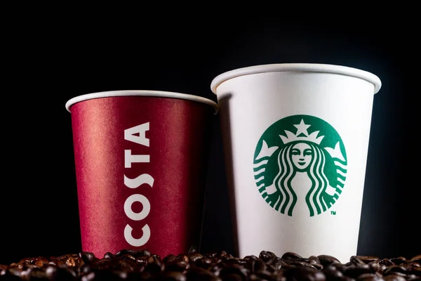 Kuala Lumpur Circa 2020 Starbucks Costa Coffee Dva Obři Kávovaru — Stock fotografie