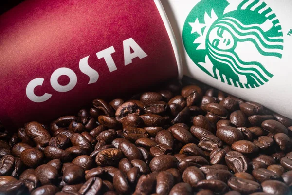 Куала Лумпур Circa 2020 Starbucks Costa Coffee Два Гиганта Кофейной — стоковое фото