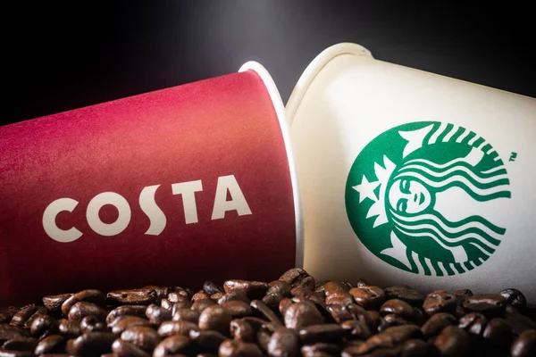 Kuala Lumpur Circa 2020 Starbucks Costa Coffee Dwóch Gigantów Branży — Zdjęcie stockowe