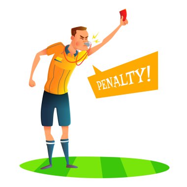 Cartoon soccer referee character design. Judge showing red card. Vector illustratio clipart
