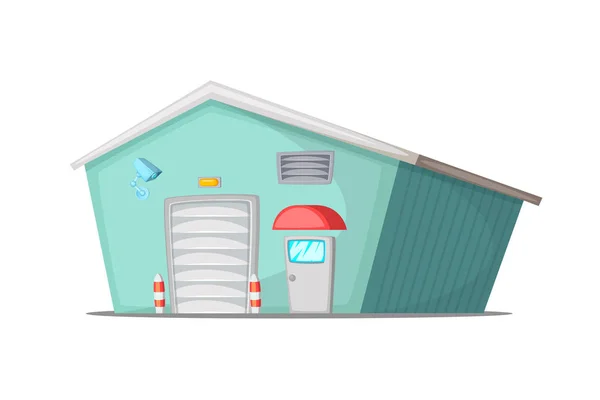 Concept dessin animé illustration d'un entrepôt stylisé pour stocker des marchandises. Isolé sur blanc — Image vectorielle