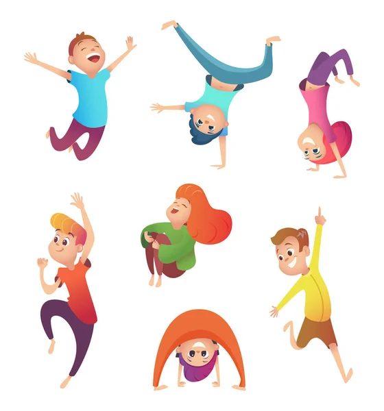 Boldog gyerekek mozgás. Gyerekek különböző pózok és a cselekvés. Cartoon Character design. — Stock Vector