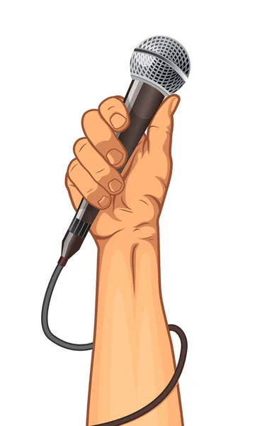 Hand met een microfoon in een vuist. Cartoon vectorillustratie — Stockvector