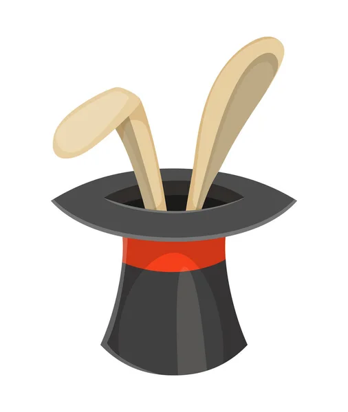 Hare ears in a magical black hat. Cartoon vector illustration — Stock Vector