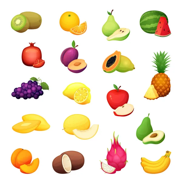 Fruit set. Cartoon vector illustration of colorful design fresh farm harvest. — Stock Vector