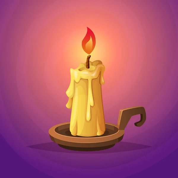 Волшебная горящая свеча с держателем. Мультфильм-векторная иллюстрация . — стоковый вектор