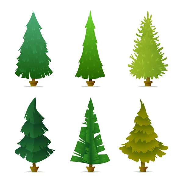 不同形式的收集, 冷杉, 云杉和松树的形状。圣诞树套装平面设计. — 图库矢量图片