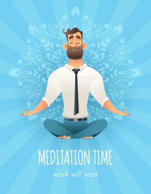 Lotus poz oturan işadamı. Arka plan üzerinde mandala deseninin Yöneticisi meditasyon. İş yoga kavramı