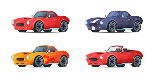 Rajzfilm sportcar design modern stílusban. Muscle car különböző variációkban. Vektoros illusztráció. — Stock Vector