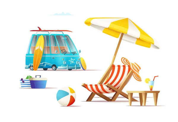 Yaz seyahat tatil kavramı. Çizgi film vektör çizim