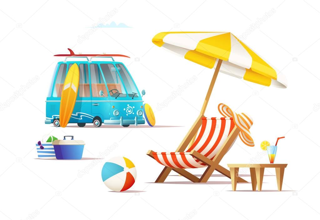 Summer travel holiday concept. Cartoon vector illustration