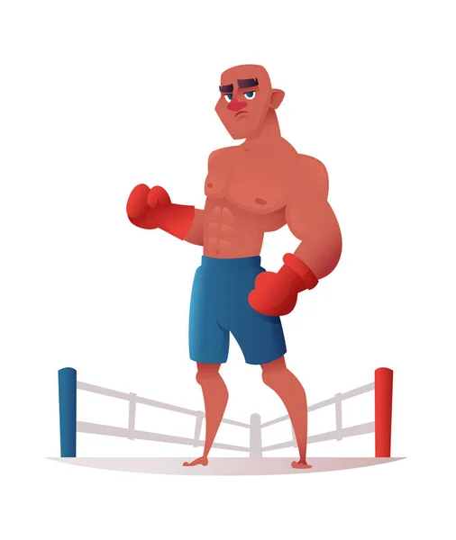 Serious strong and formidable standing on the boxing ring. Cartoon vector character design. — Stock Vector