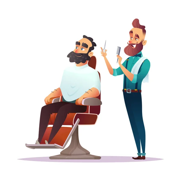 Barbería concepto de servicio de personajes de dibujos animados. Ilustración vectorial — Vector de stock