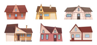 Özel ev ve kulübelerin koleksiyonu. Çizgi film villaları ve tatil beldeleri