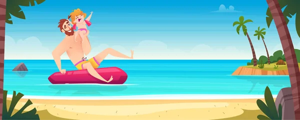 Feliz Padre Familia Concepto de vacaciones en la playa tropical — Vector de stock