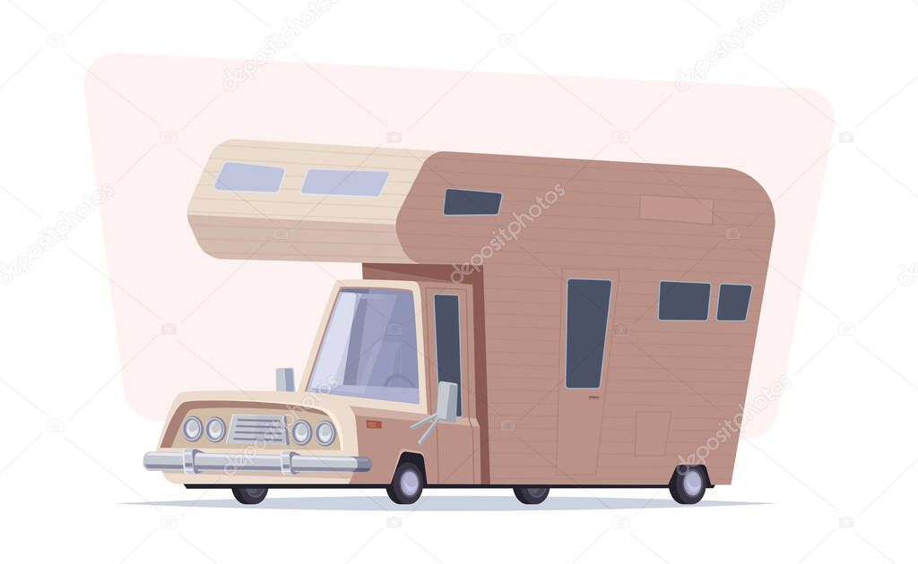 Mobile home vector cartoon illustration. Family traveler truck