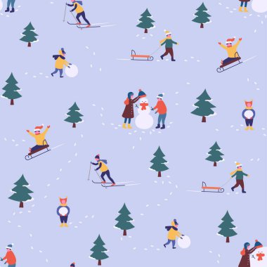 Çocuk kış tatilinde parkta. Mutlu Noeller ve mutlu Noeller. Çocuklar kardan adam yapar. Çocuklar kayak ve kızak yapıyor.