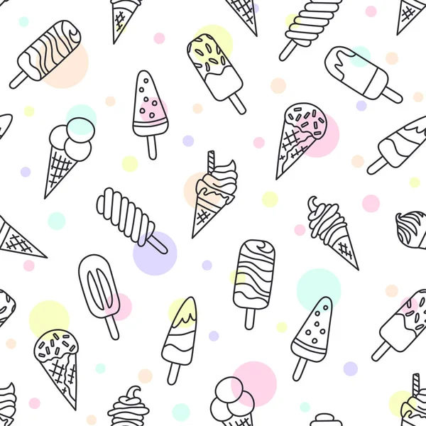 アイスクリーム、エスキモー、ワッフルコーンドアや漫画風のシームレスなパターン — ストックベクタ