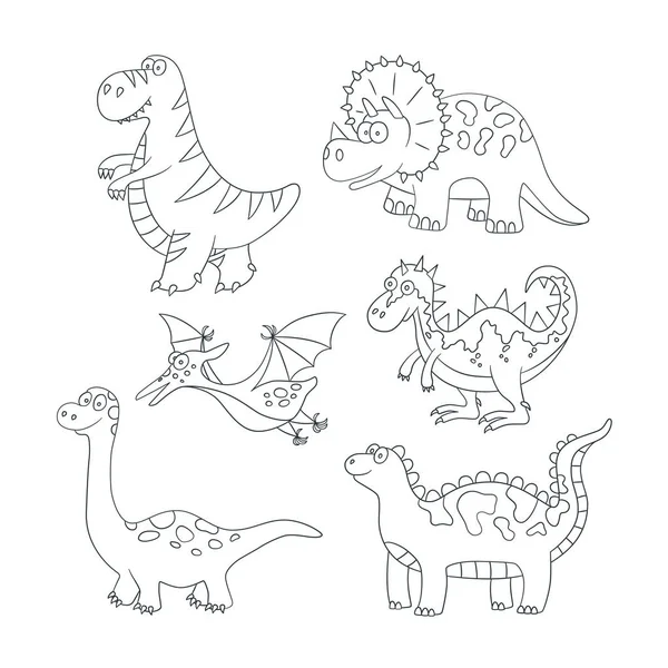 Dinosaurios. Conjunto de ilustración vectorial en garabato y estilo de dibujos animados. Mano dibujada. Lineal . — Vector de stock