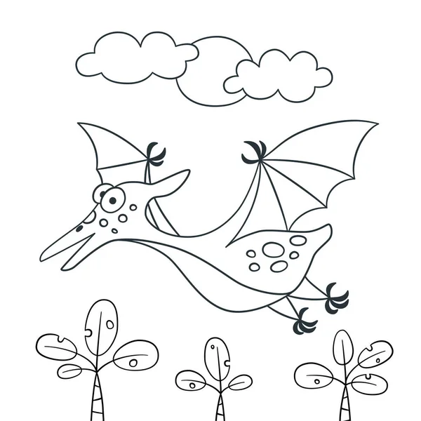 Dinossauro bonito. Dino pterodáctilo. Ilustração vetorial em estilo doodle e cartoon —  Vetores de Stock
