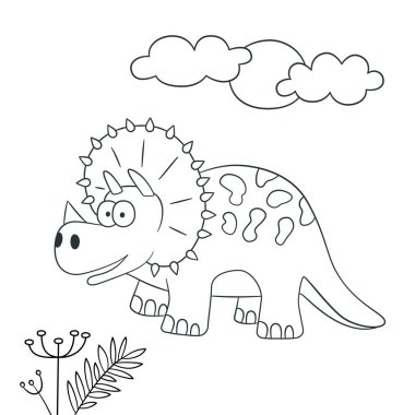 Cute dinosaur. Dino triceratops. Vector illustration in doodle and cartoon style