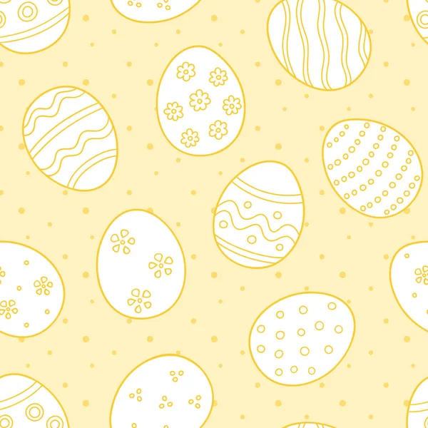 Easter background with decorated eggs. Seamless pattern in doodle style. Hand drawn — Stock Vector
