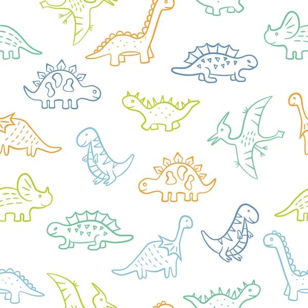 Söta dinosaurier. Dino färgglada sömlösa mönster. Handritad vektor illustration — Stock vektor