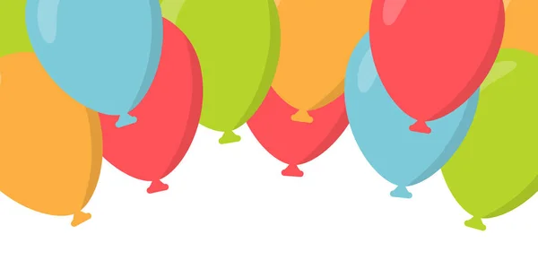 Volar globos encabezado fondo. Elemento de diseño de cumpleaños o fiesta. Ilustración vectorial en estilo plano — Vector de stock