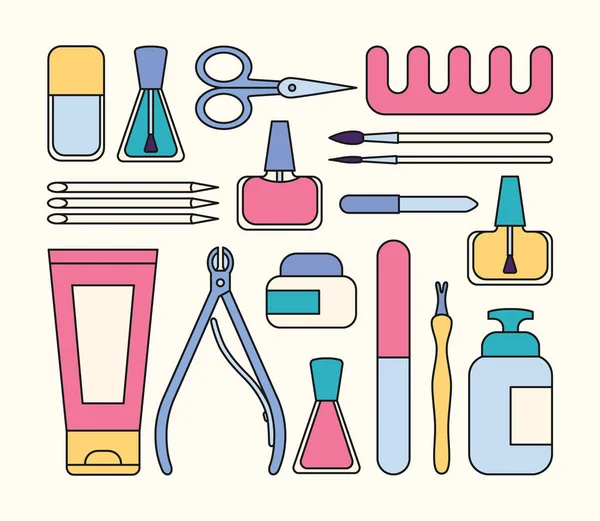 Manicure tools and accessories. A set of elements on the topic of nail manicure. Vector — 스톡 벡터