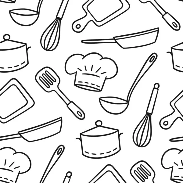 Χειροποίητο μοτίβο χωρίς ραφή στο θέμα του σεφ και του μάγειρα. Εικονογράφηση διανύσματος — Διανυσματικό Αρχείο