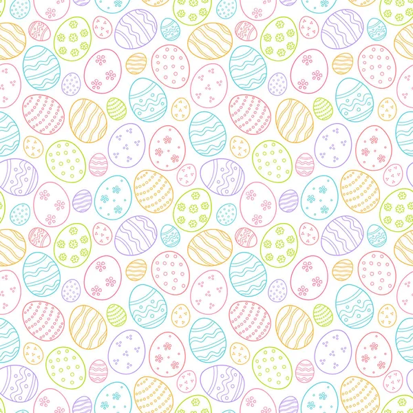 Geschmückte Eier als Symbol des großen Osterfestes. Nahtloses Muster im Doodle-Stil. Farbvektorillustration — Stockvektor