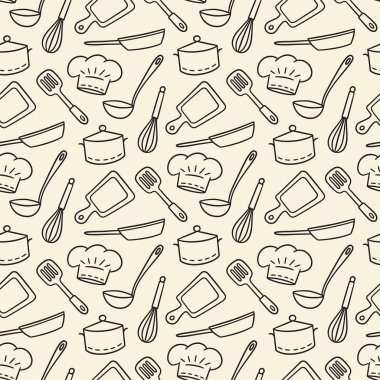 Restoran Şefi. Güzel el çizimi, pürüzsüz desen. Vektör illüstrasyonu