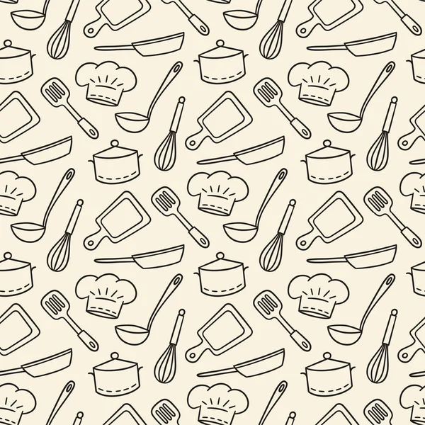 Chef de restaurant. Mignon motif sans couture dessiné à la main. Illustration vectorielle — Image vectorielle