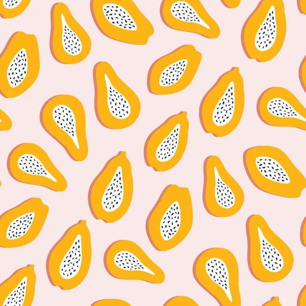 Frutas de papaya. Patrón sin costuras para tela, envoltura o papel pintado. Ilustración vectorial — Archivo Imágenes Vectoriales