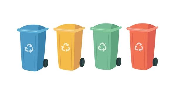 Conteneurs pour le recyclage du tri des déchets. Poubelles colorées pour déchets séparés . — Image vectorielle