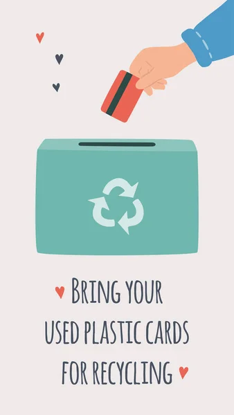 Apportez vos cartes plastiques usagées pour le recyclage. Élimination sûre des cartes cadeaux en plastique . — Image vectorielle