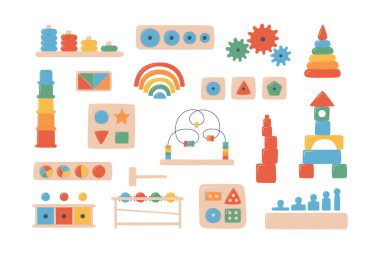 Çocuklar Montessori oyunları için tahta oyuncaklar. Anaokulu çocukları için eğitim mantığı oyuncakları.