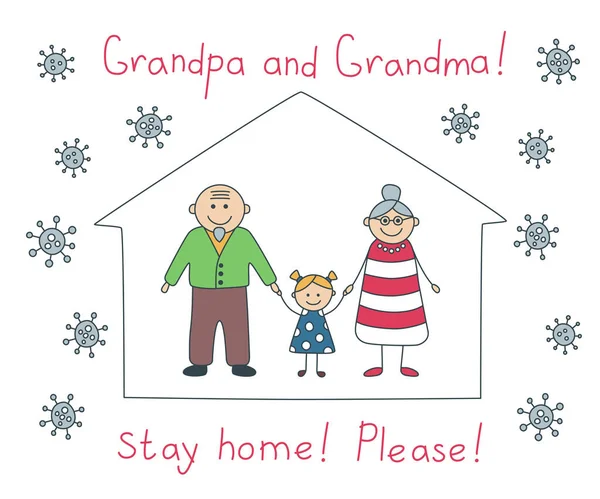 Avó e vovô ficar em casa, por favor, durante a epidemia de coronavírus — Vetor de Stock