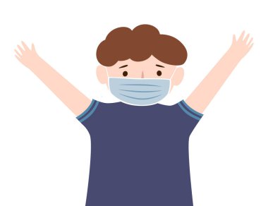 Yüz maskesi takan mutlu sağlıklı bir çocuk. Çocuk koruması. Virüs ve toza karşı.